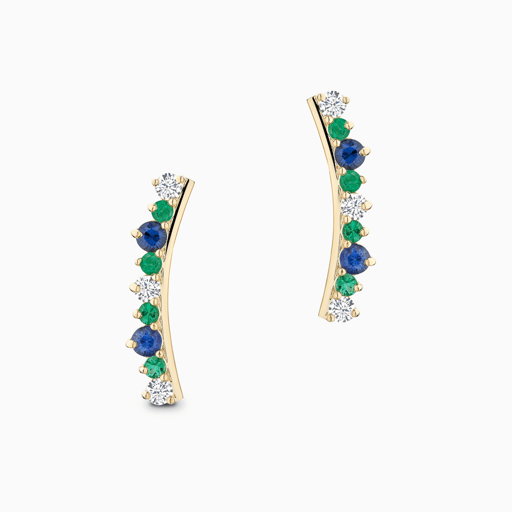 The Ecksand Asymmetrical Gemstone Crawler Earrings shown with  in 18k Yellow Gold
