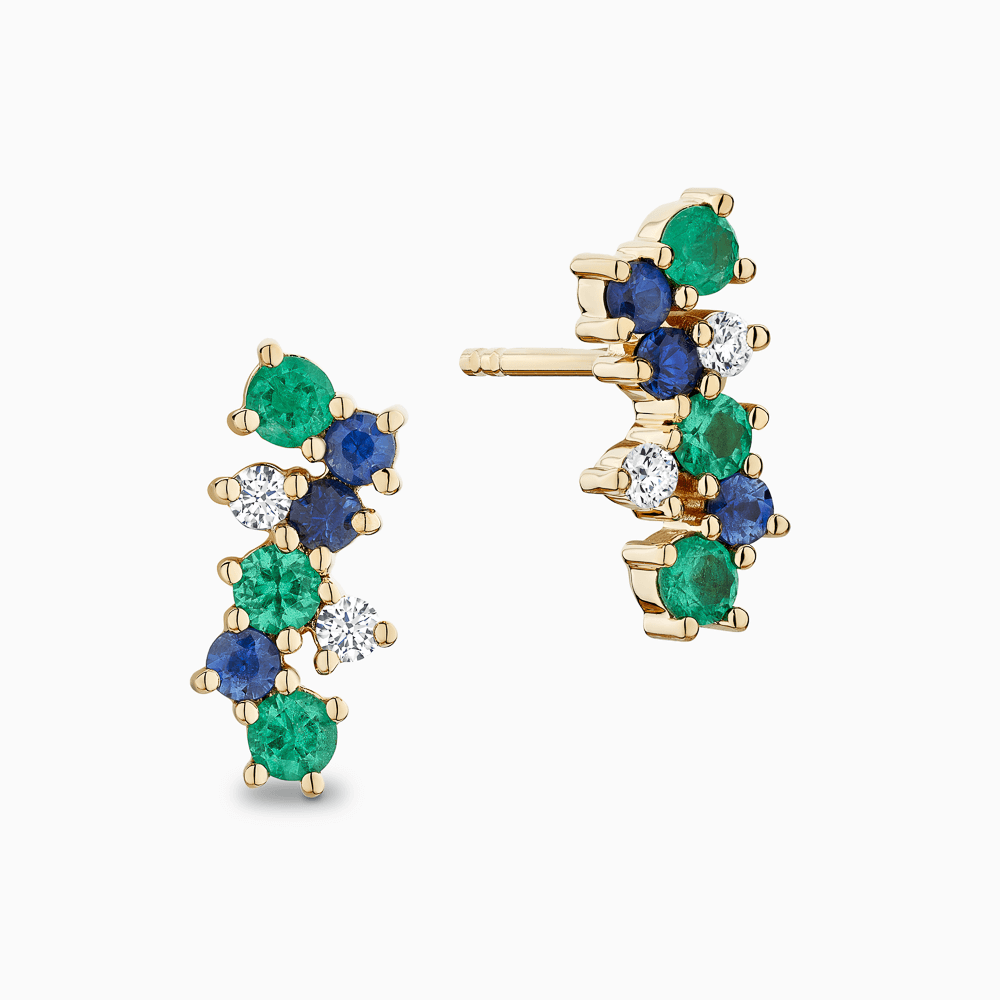The Ecksand Cluster Gemstone Crawler Earrings shown with Natural VS2+/ F+ in 18k Yellow Gold