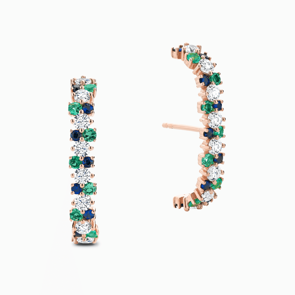 The Ecksand Cluster Gemstone Earlobe Cuff Earrings shown with Natural VS2+/ F+ in 14k Rose Gold