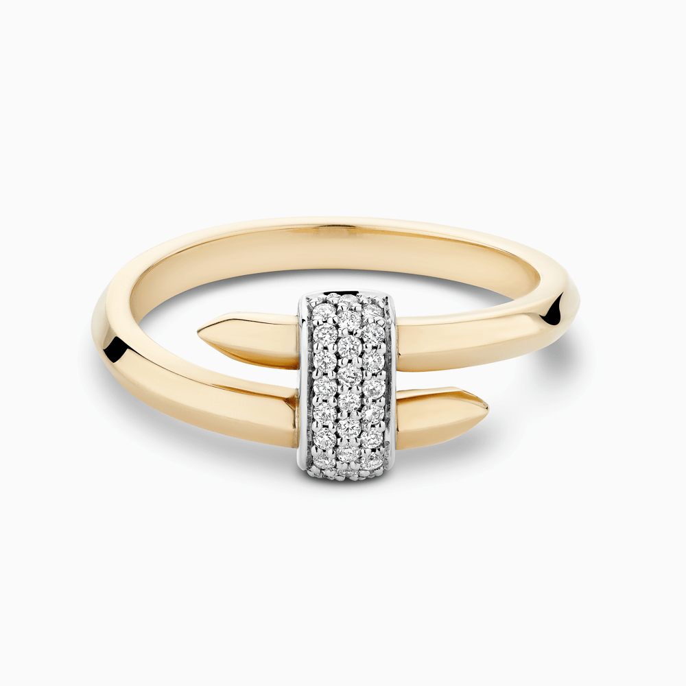 The Ecksand Gold Duel Wrap Ring with Diamond Pavé shown with Natural VS2+/ F+ in 14k Yellow Gold