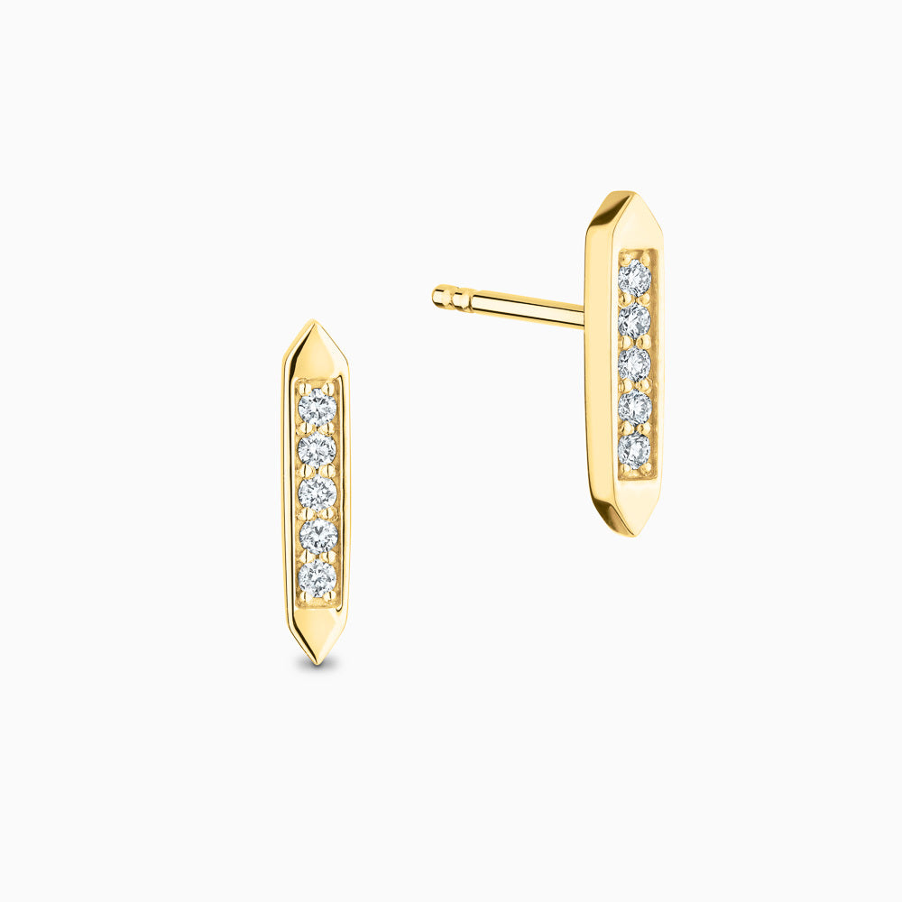 The Ecksand Pointed Duel Stud Earrings with Diamond Pavé shown with Natural VS2+/ F+ in 18k Yellow Gold