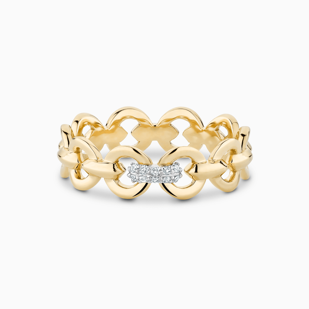The Ecksand Thin Duel Gold Chain Ring with Diamond Pavé shown with Natural VS2+/ F+ in 14k Yellow Gold