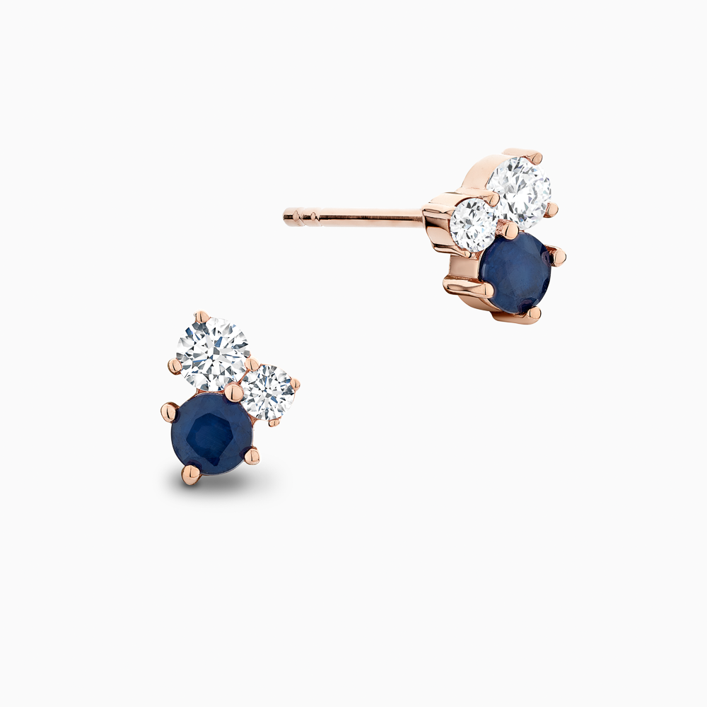 The Ecksand Cluster Diamond and Blue Sapphire Stud Earrings shown with Natural VS2+/ F+ in 14k Rose Gold