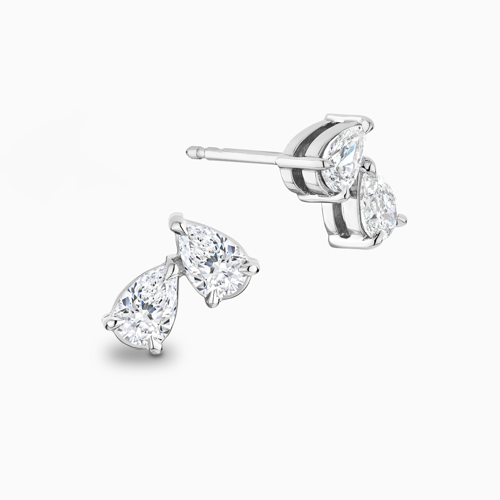 The Ecksand Two-Stone Pear-Cut Diamond Stud Earrings shown with Lab-grown 1.00 ctw VS2+/ F+ in 18k White Gold
