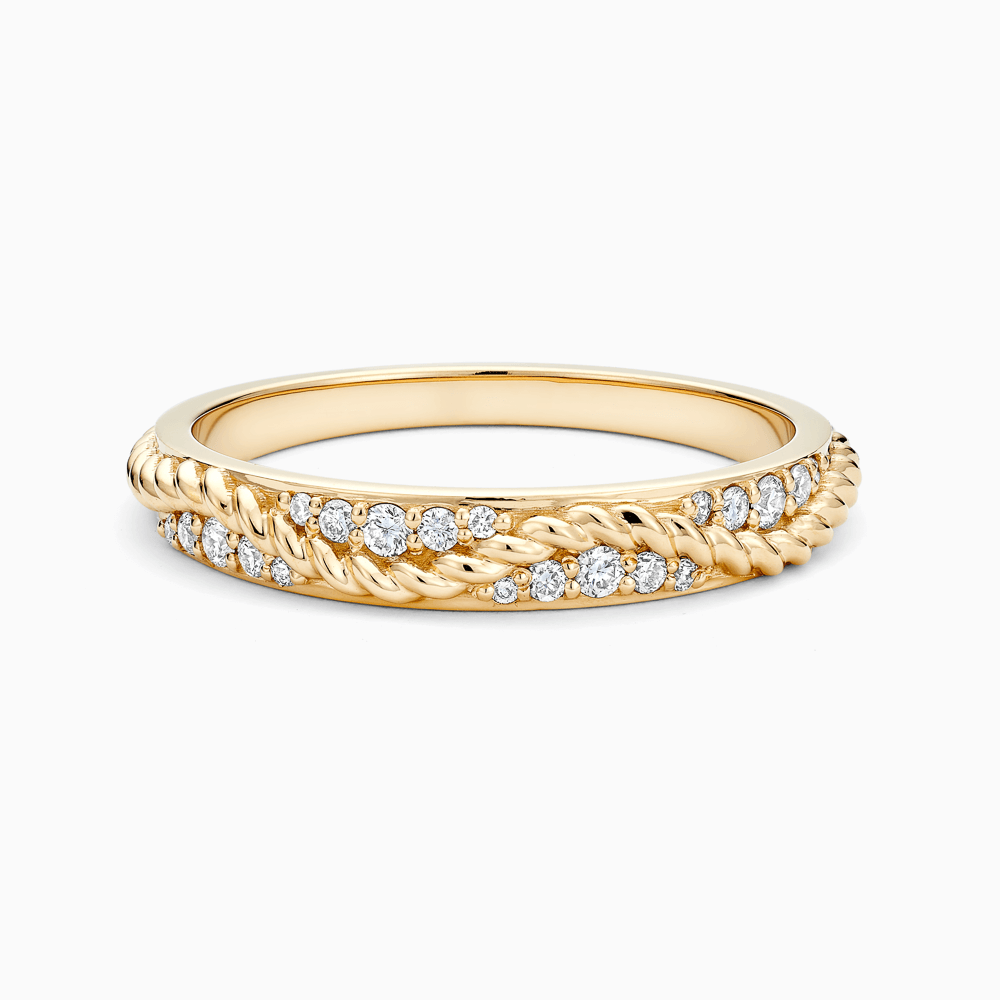 The Ecksand Tresses Diamond Twisted Ring shown with Natural VS2+/ F+ in 18k Yellow Gold