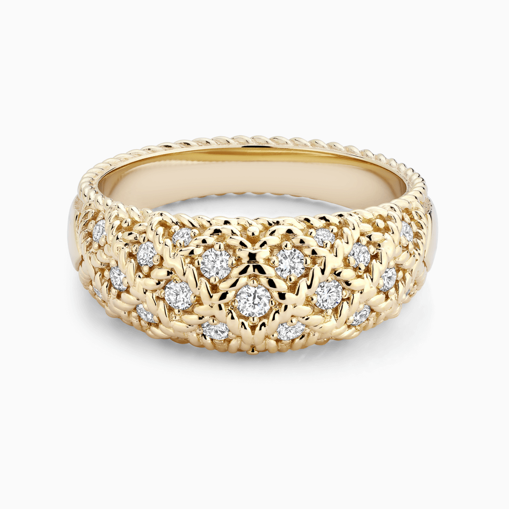 The Ecksand Twisted Gold Bombé Ring with Accent Diamonds shown with Lab-grown VS2+/ F+ in 14k Yellow Gold