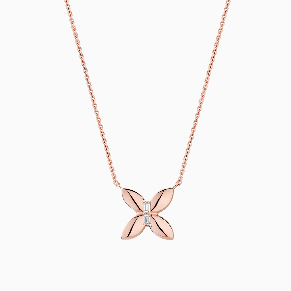 The Ecksand Gold Butterfly Pendant Necklace with Accent Diamonds shown with Lab-grown VS2+/ F+ in 14k Rose Gold