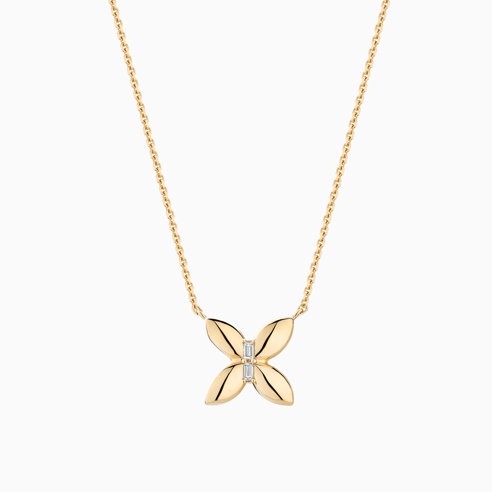 The Ecksand Gold Butterfly Pendant Necklace with Accent Diamonds shown with Natural VS2+/ F+ in 18k Yellow Gold