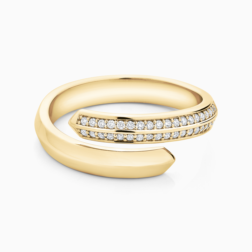 The Ecksand Diamond Pavé Duel Wrap Ring shown with Natural VS2+/ F+ in 18k Yellow Gold