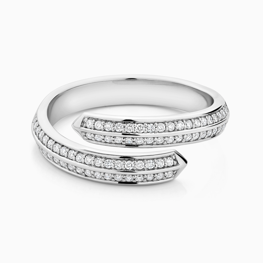 The Ecksand Double Diamond Pavé Duel Wrap Ring shown with Natural VS2+/ F+ in 18k White Gold