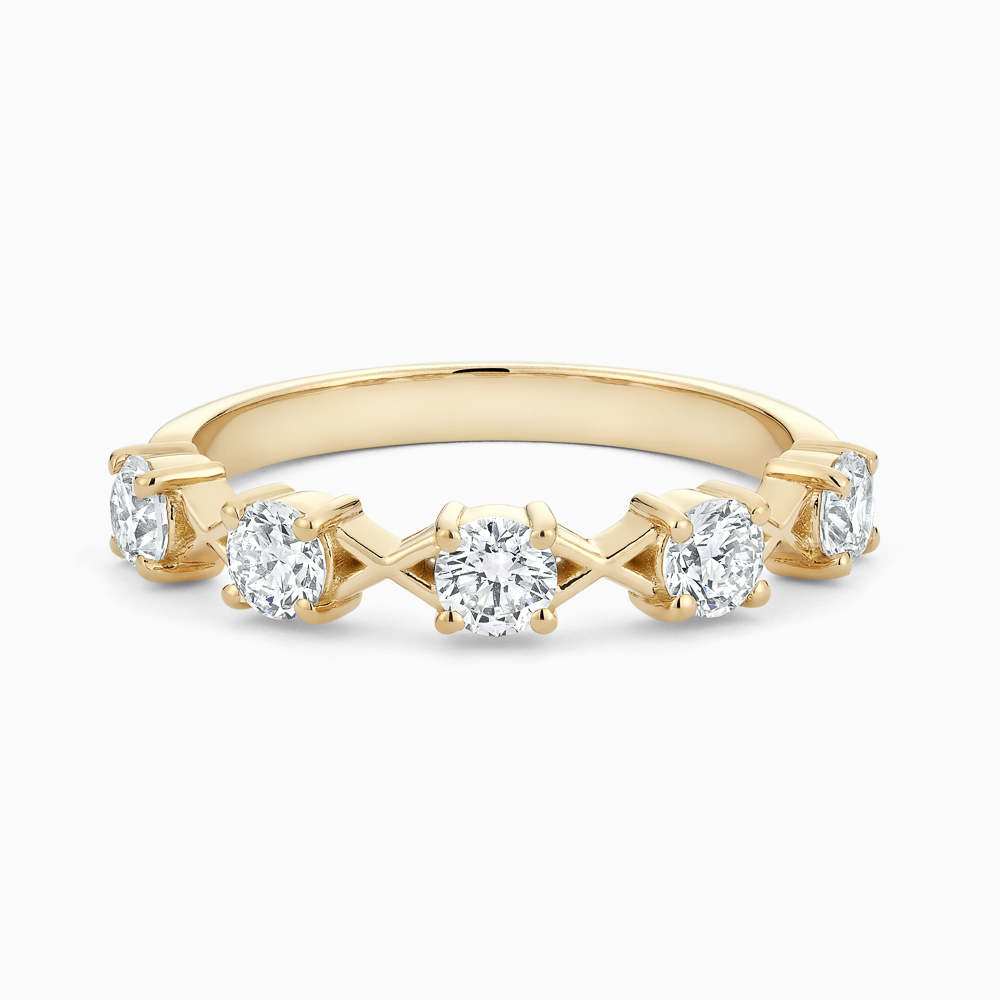 The Ecksand Interlocking X's Five-Diamond Ring shown with Natural VS2+/ F+ in 14k Yellow Gold