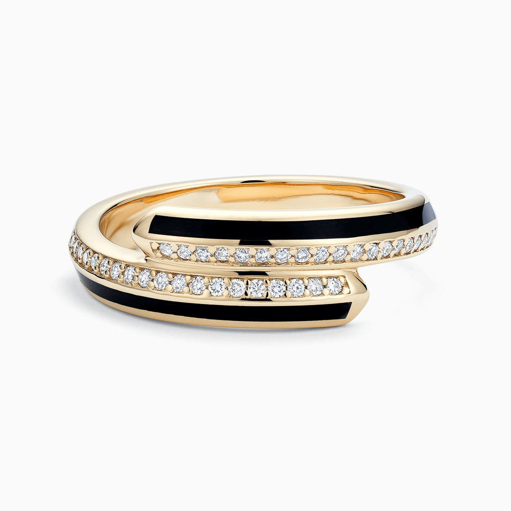 The Ecksand Gold Wrap Ring with Diamond Pavé and Enamel shown with  in 14k Yellow Gold