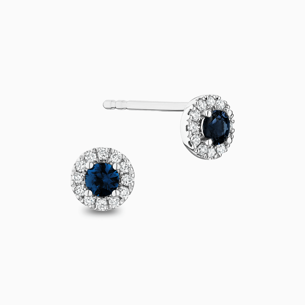 The Ecksand Blue Sapphire Stud Earrings with Diamond Halo shown with  in 18k White Gold