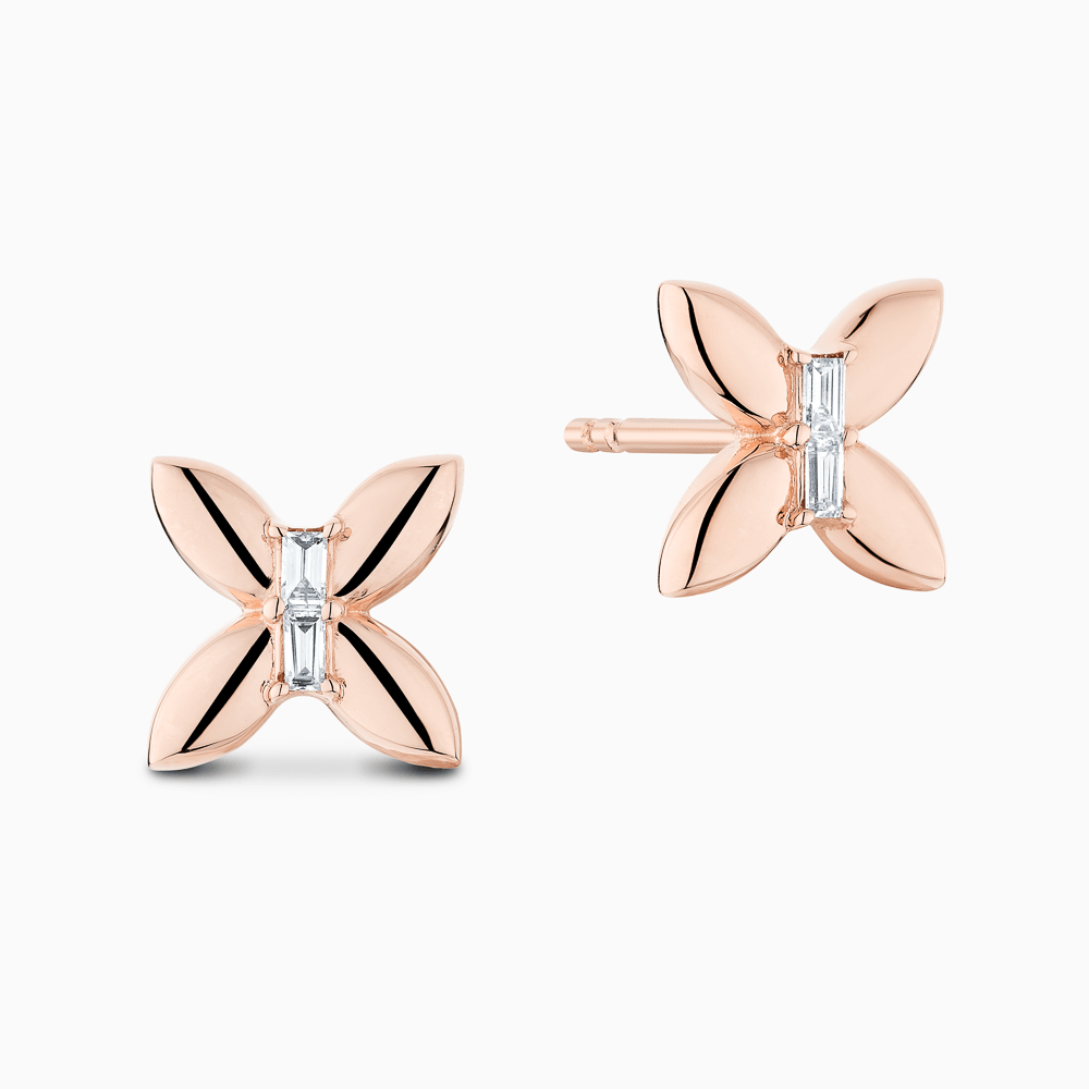 The Ecksand Gold Butterfly Stud Earrings with Accent Diamonds shown with Lab-grown VS2+/ F+ in 14k Rose Gold