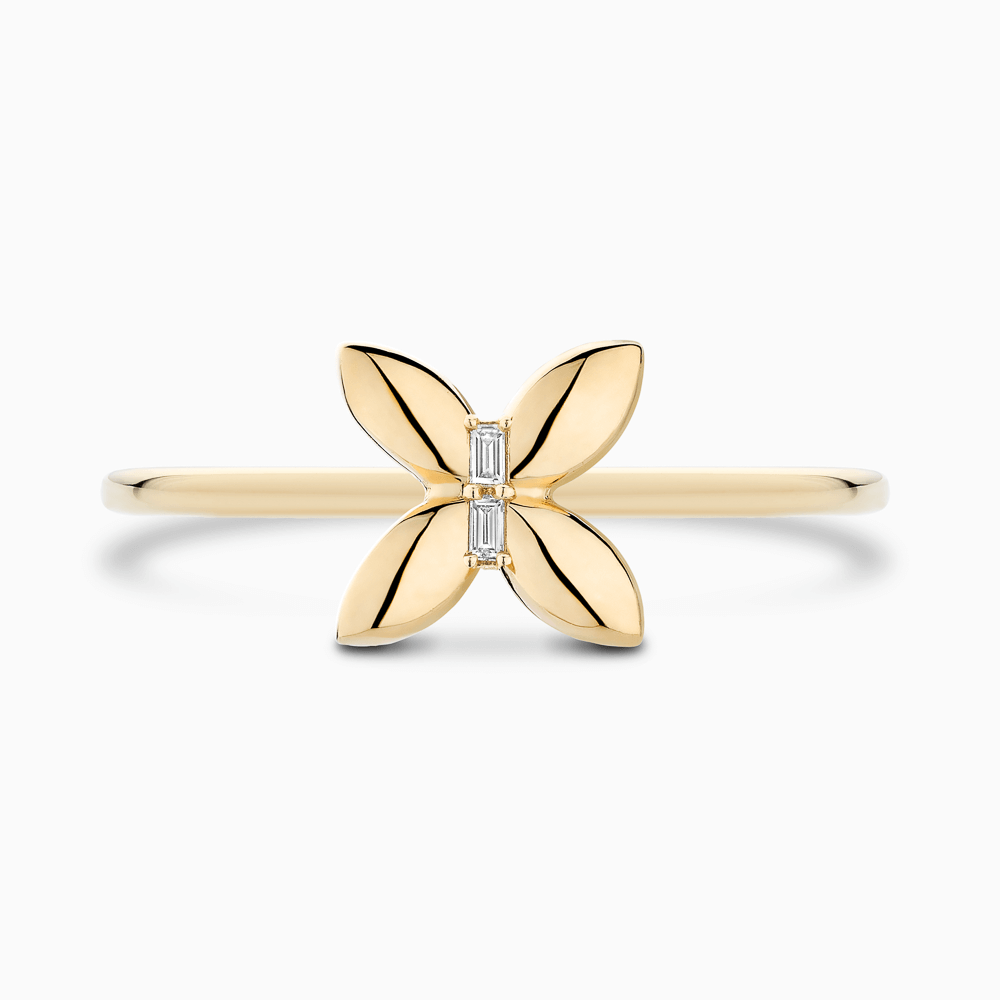 The Ecksand Butterfly Ring With Accent Diamonds shown with Lab-grown VS2+/ F+ in 14k Yellow Gold