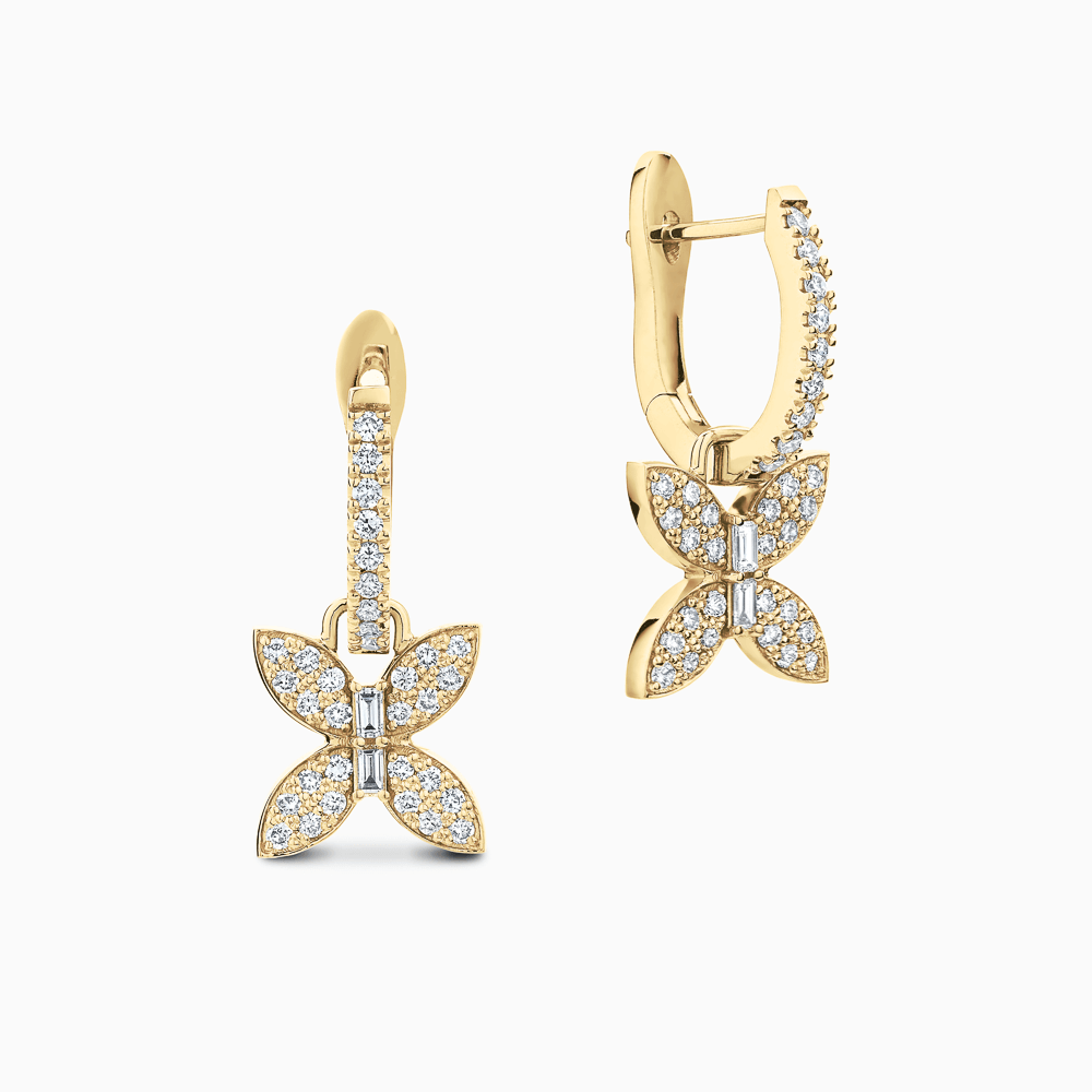 The Ecksand Butterfly Dangle Earrings with Diamond Pavé shown with Lab-grown VS2+/ F+ in 18k Yellow Gold