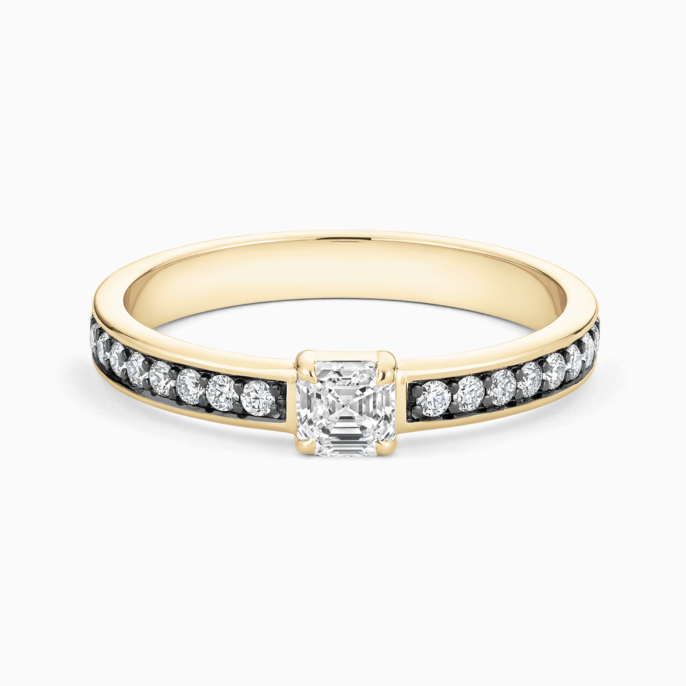 The Ecksand Asscher-Cut Diamond Ring with Blackened Gold shown with Natural VS2+/ F+ in 14k Yellow Gold