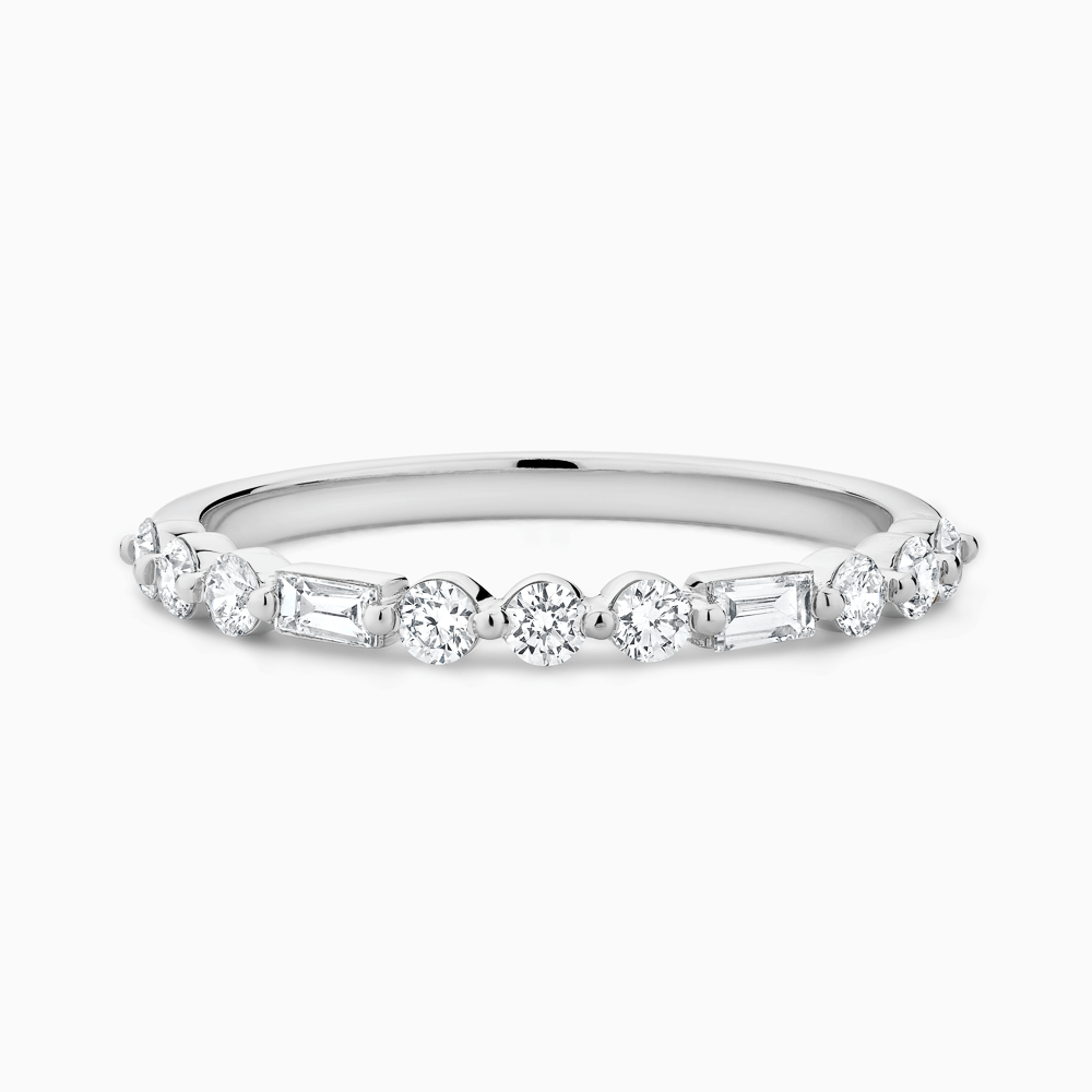 The Ecksand Round and Baguette Diamond Wedding Ring shown with Natural VS2+/ F+ in Platinum
