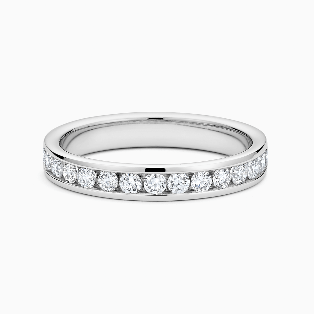 The Ecksand Channel-Set Diamond Wedding Ring shown with Natural VS2+/ F+ in Platinum