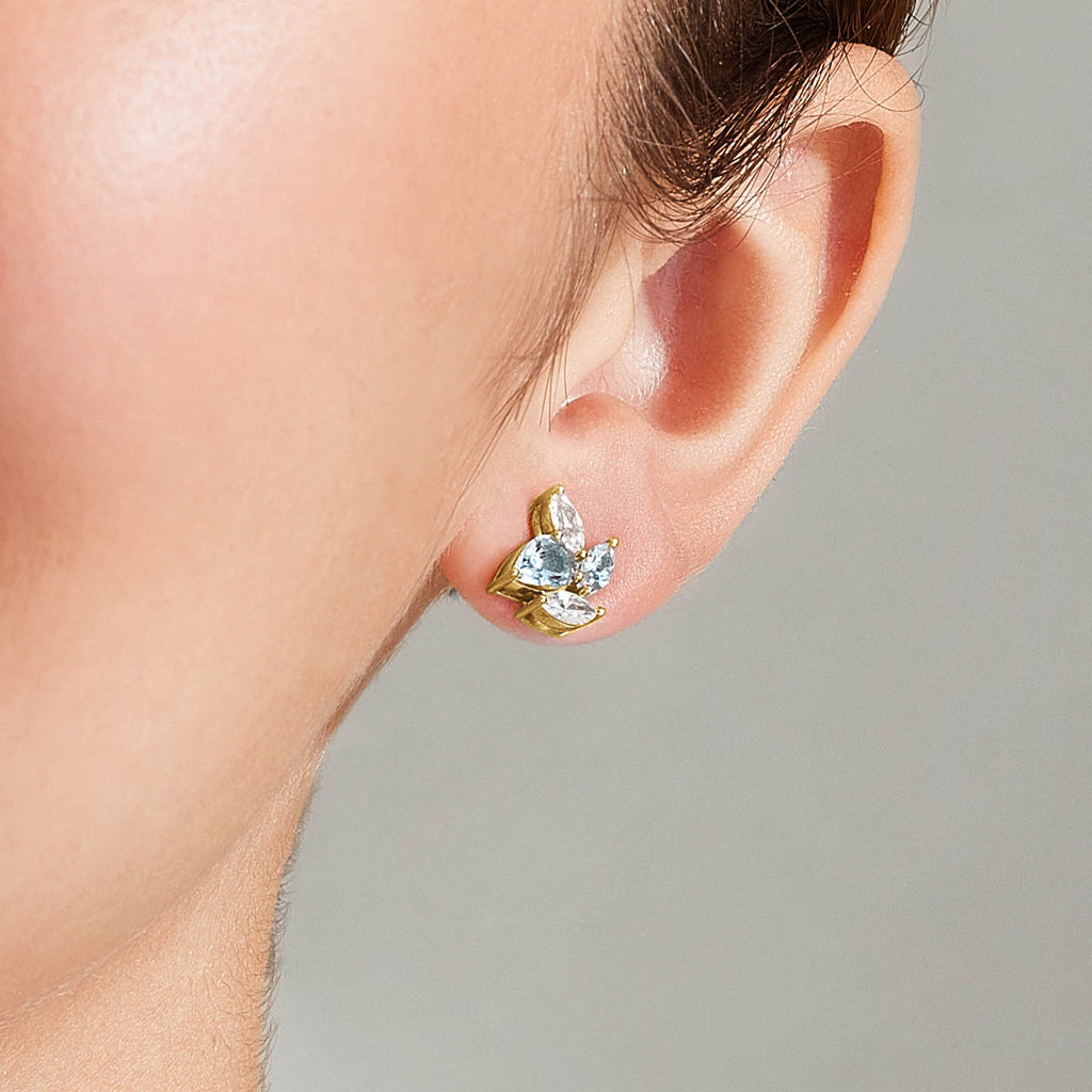 The Ecksand Cluster Diamond and Aquamarine Earrings shown with  in 