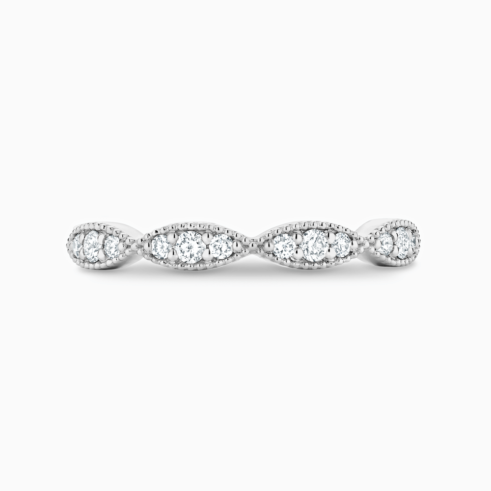 The Ecksand Scalloped Diamond Wedding Ring with Milgrain Detailing shown with Natural VS2+/ F+ in 18k White Gold