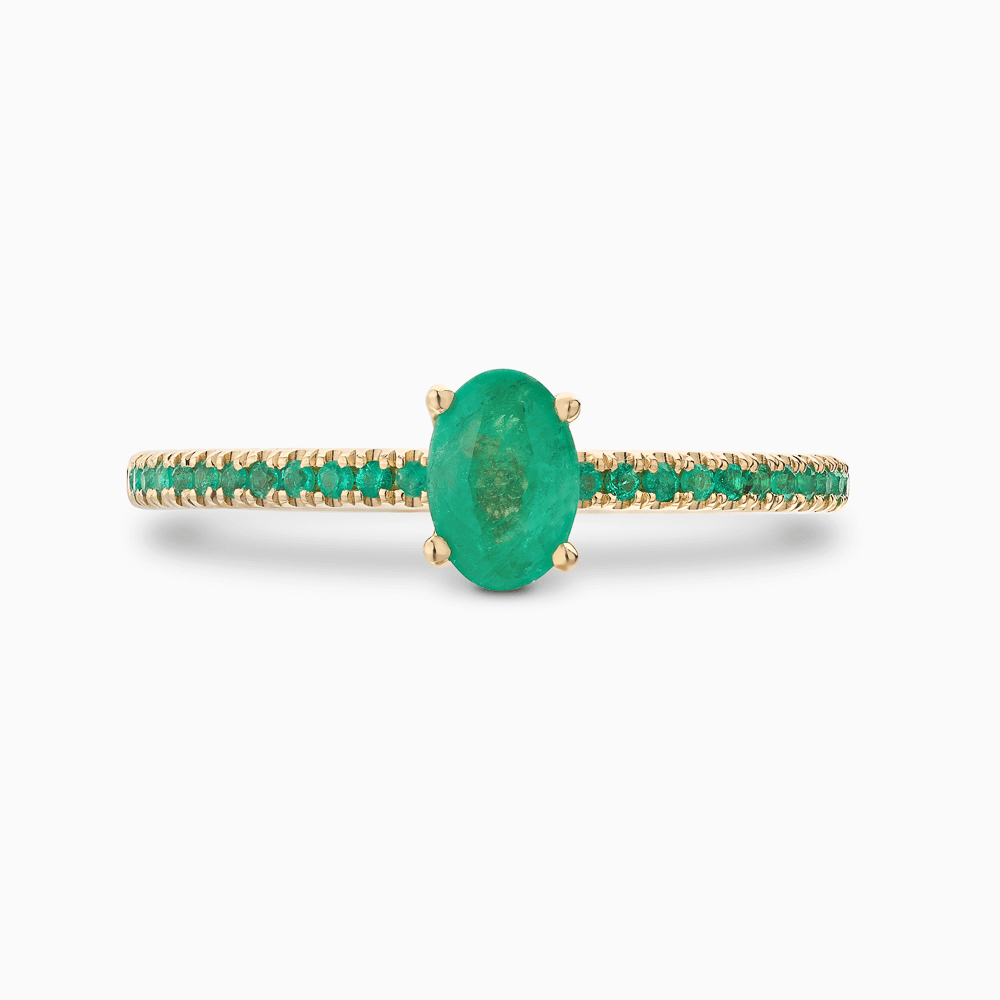 The Ecksand Emerald Engagement Ring with Emerald Pavé shown with  in 18k Yellow Gold
