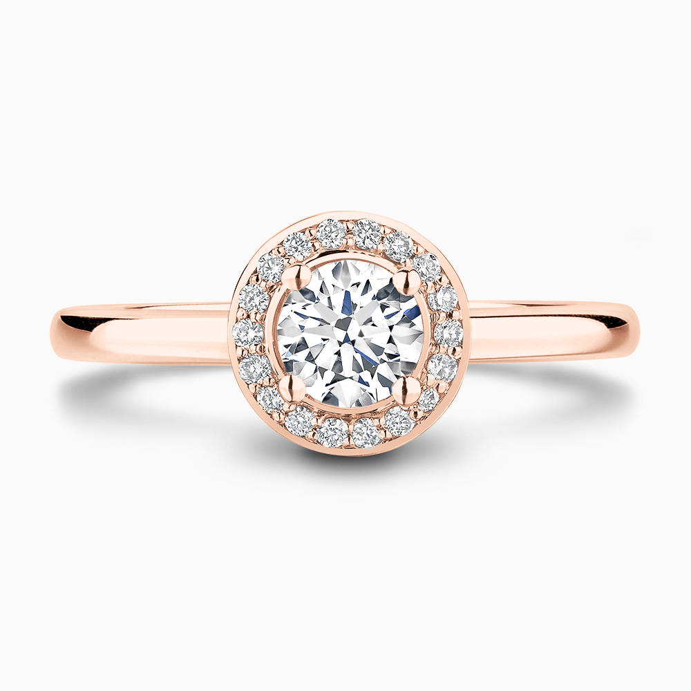 The Ecksand Bright-Cut Diamond Halo Engagement Ring with Plain Band shown with Round in 14k Rose Gold