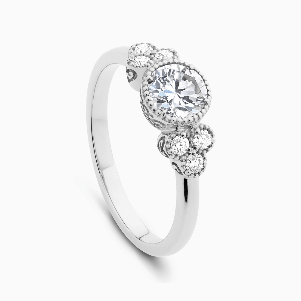 The Ecksand Vintage Diamond Engagement Ring with Six Side Diamonds shown with  in 
