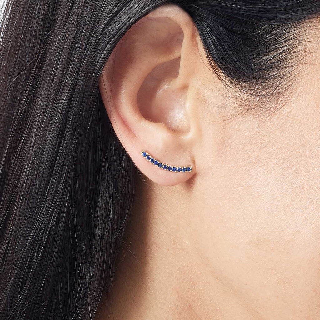 The Ecksand Blue Sapphire Long Stud Earrings shown with  in 