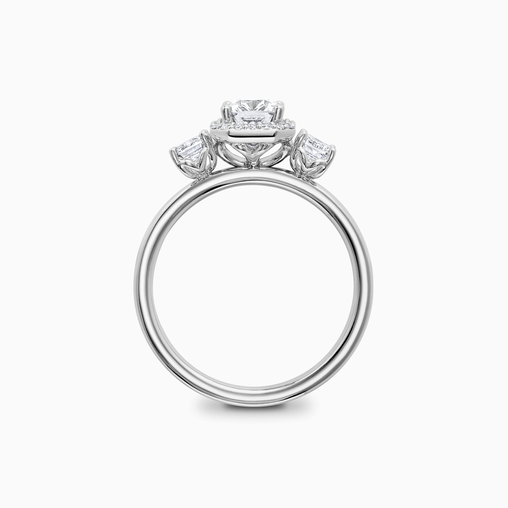 The Ecksand Knot-Basket Three-Stone Diamond Engagement Ring shown with Radiant in Platinum