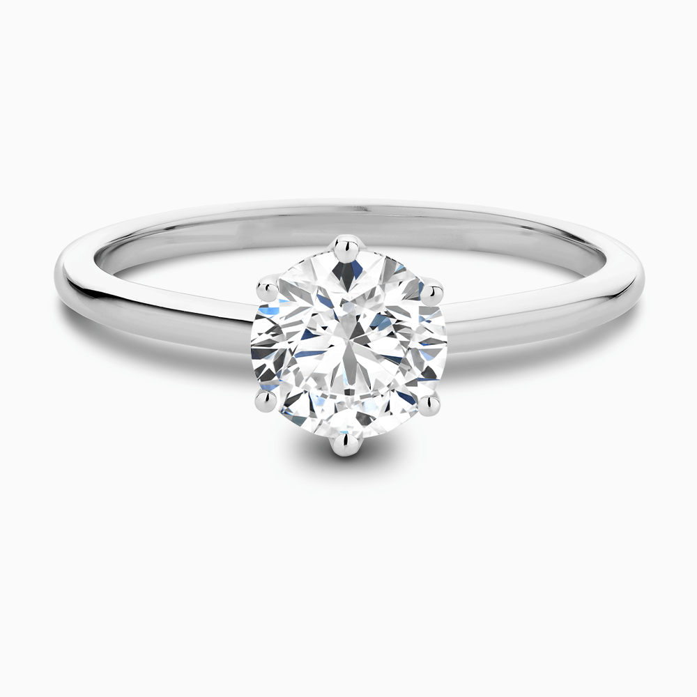 The Ecksand Solitaire Diamond Engagement Ring with Six Prongs shown with Round in 18k White Gold