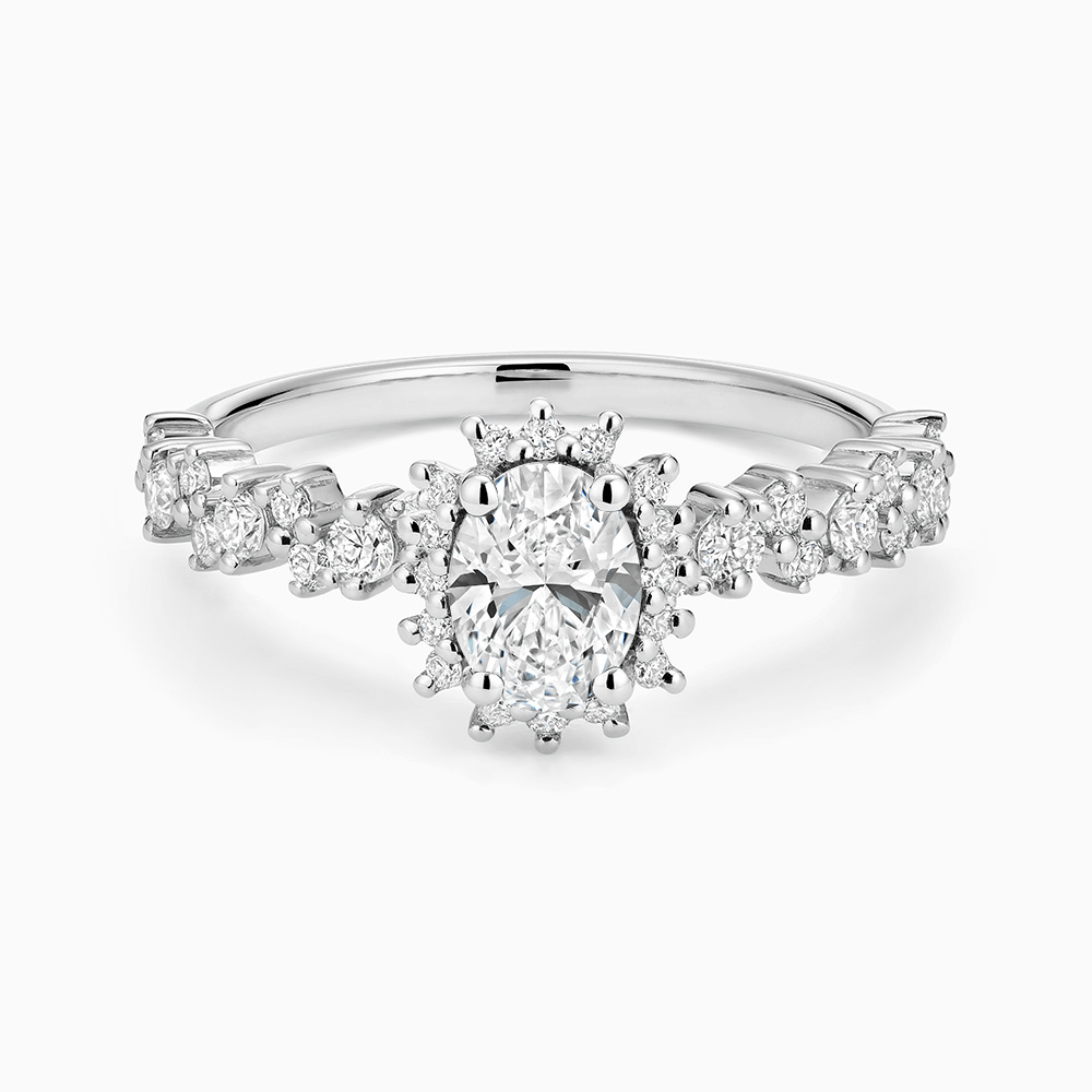 The Ecksand Diamond Halo Engagement Ring with Side Diamonds shown with Lab-grown VS2+/ F+ in 18k White Gold