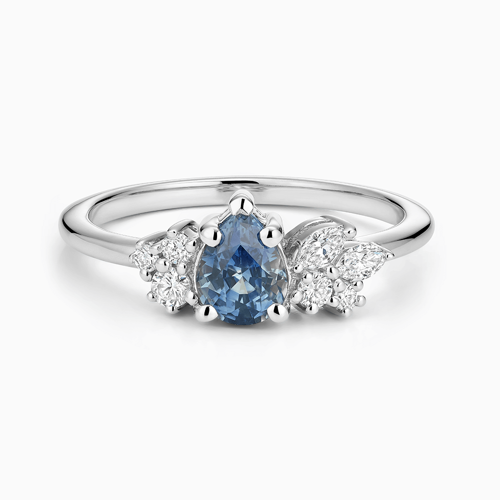 The Ecksand Blue Sapphire Engagement Ring shown with Lab-grown VS2+/ F+ in 18k White Gold