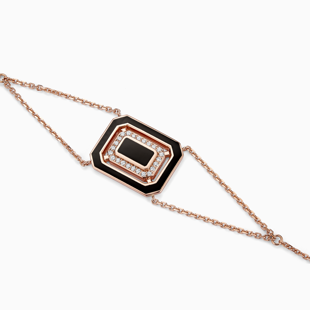 The Ecksand Geometric Black Enamel Bracelet with Diamond Pavé shown with Lab-grown VS2+/ F+ in 14k Rose Gold