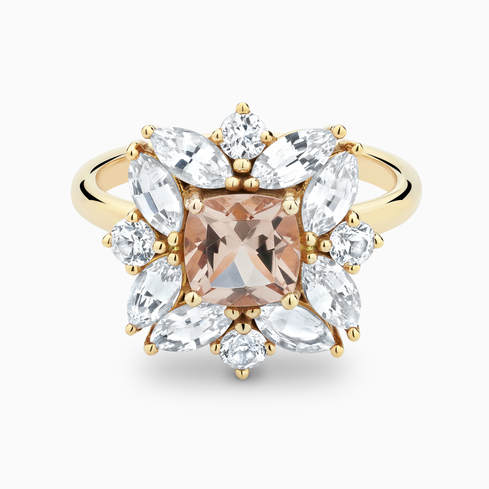 The Ecksand Blooming Diamond Halo Engagement Ring with Centre Morganite shown with  in 18k Yellow Gold