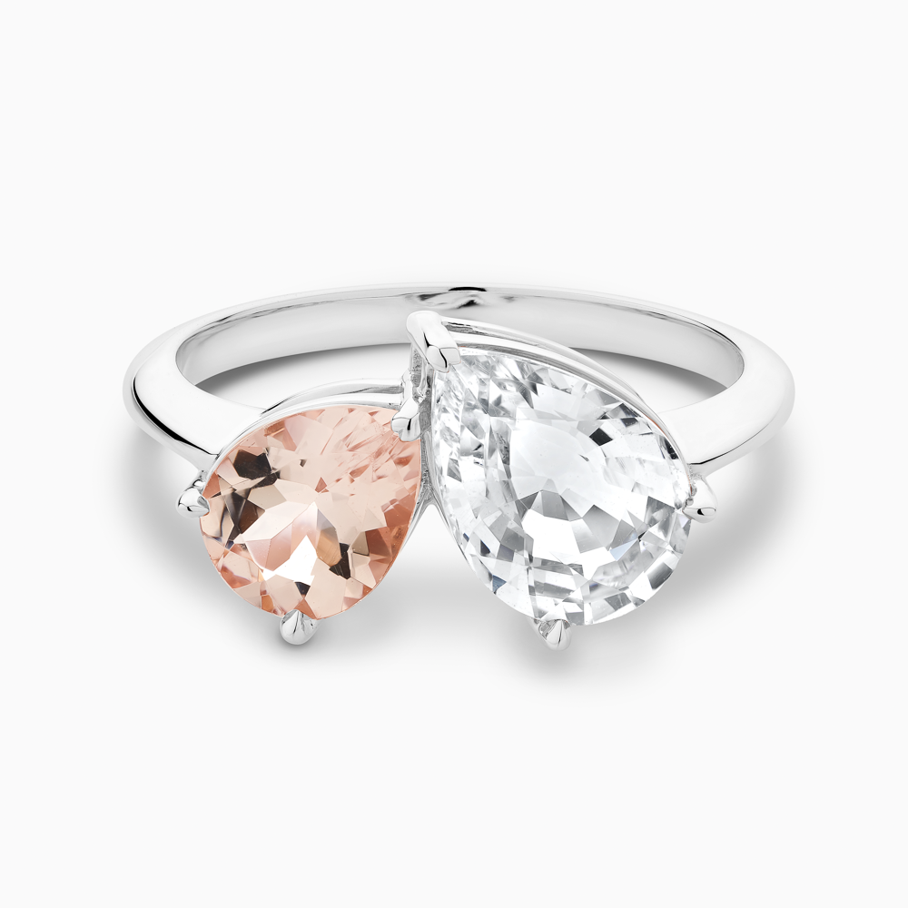 The Ecksand Morganite and Diamond Two-Stone Engagement Ring shown with  in 18k White Gold