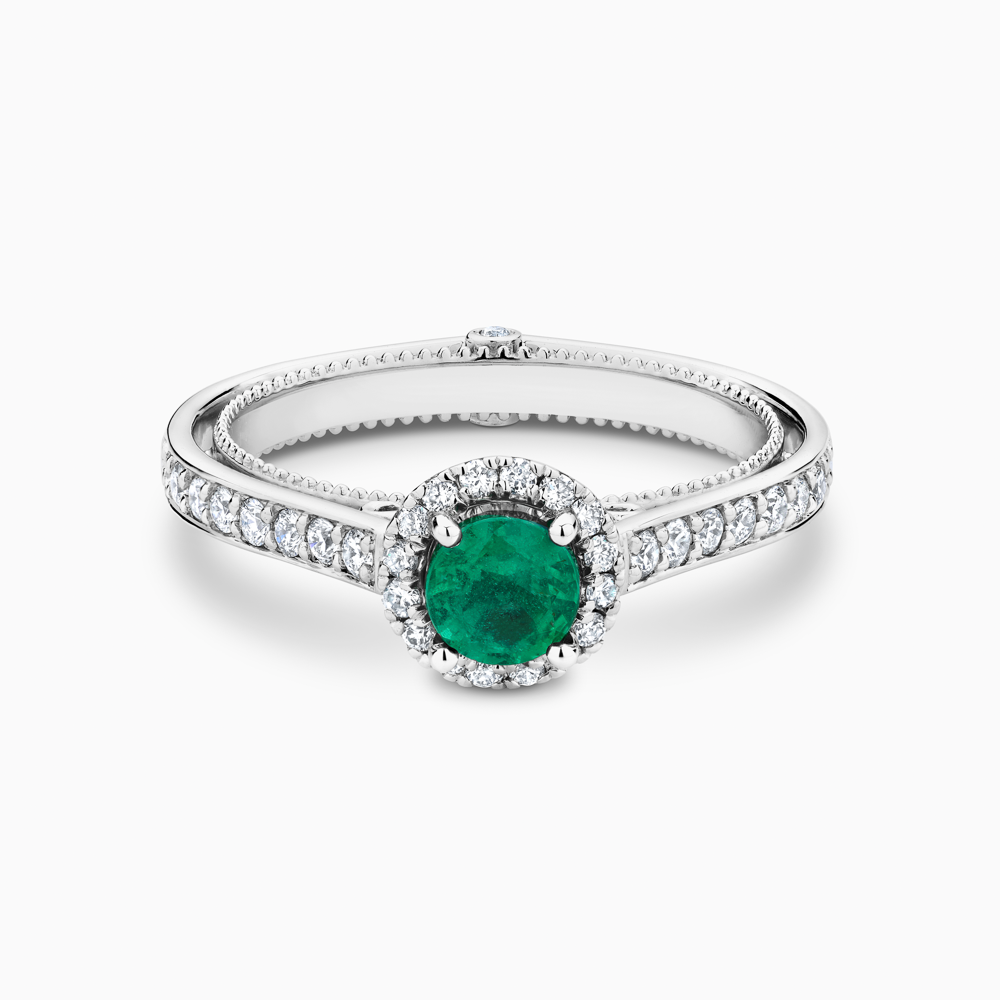 The Ecksand Double Band Diamond Halo Engagement Ring with Centre Emerald shown with  in Platinum