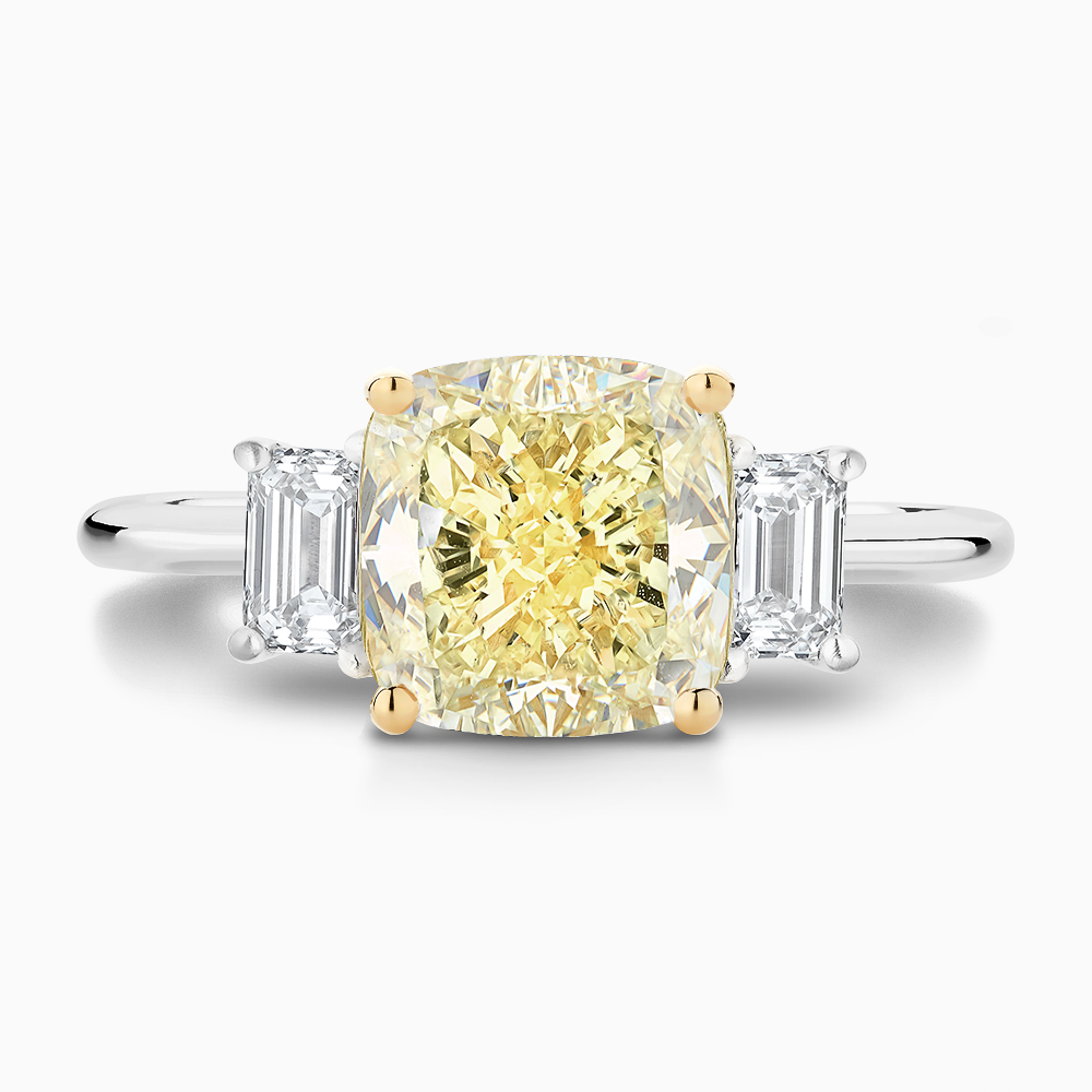 The Ecksand Three-Stone Diamond Engagement Ring with Centre Yellow Diamond shown with  in 18k White Gold