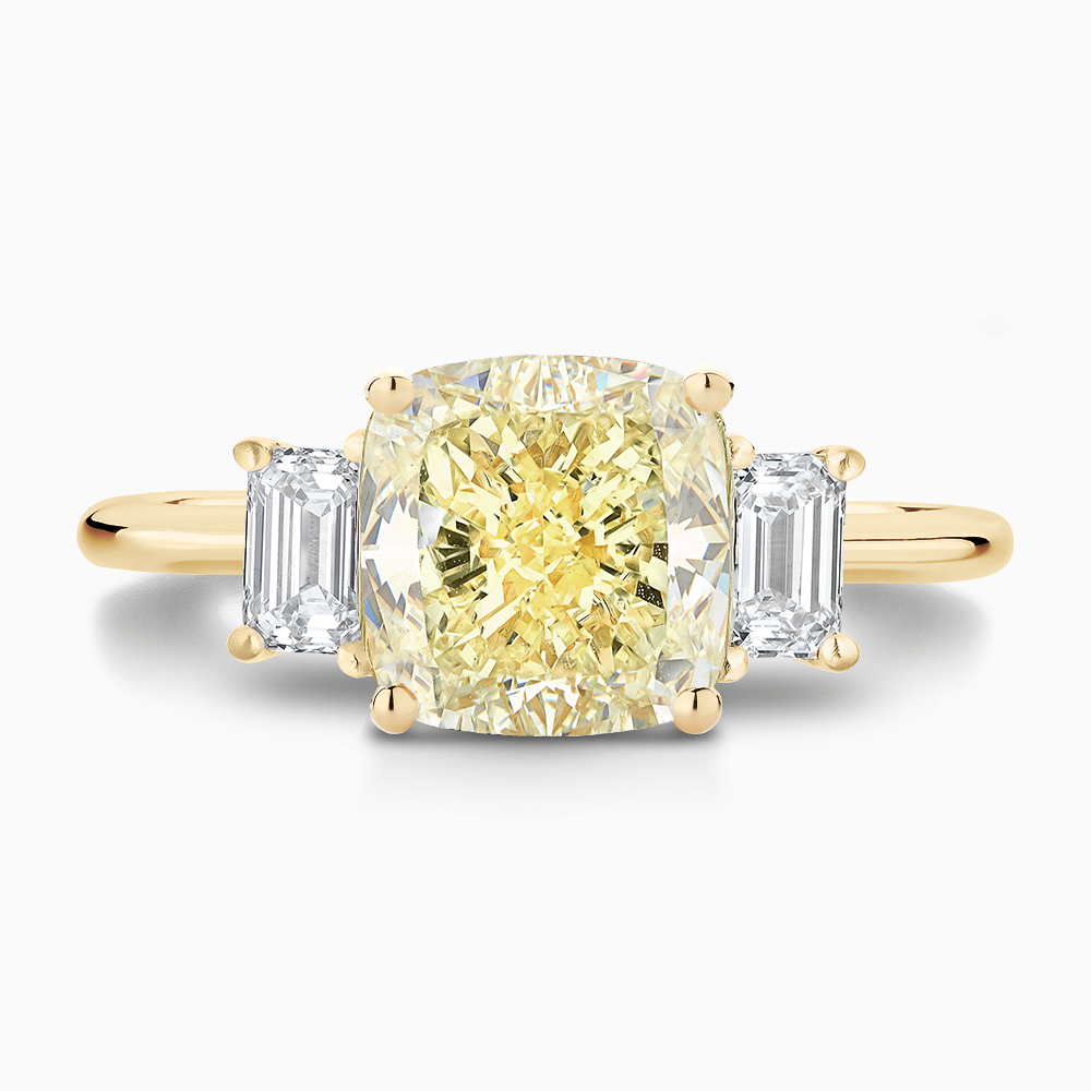 The Ecksand Three-Stone Diamond Engagement Ring with Centre Yellow Diamond shown with  in 18k Yellow Gold