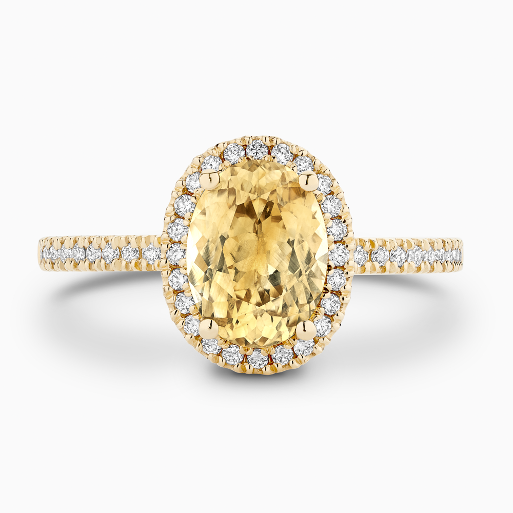 The Ecksand Diamond Halo Engagement Ring with Yellow Sapphire shown with  in 18k Yellow Gold