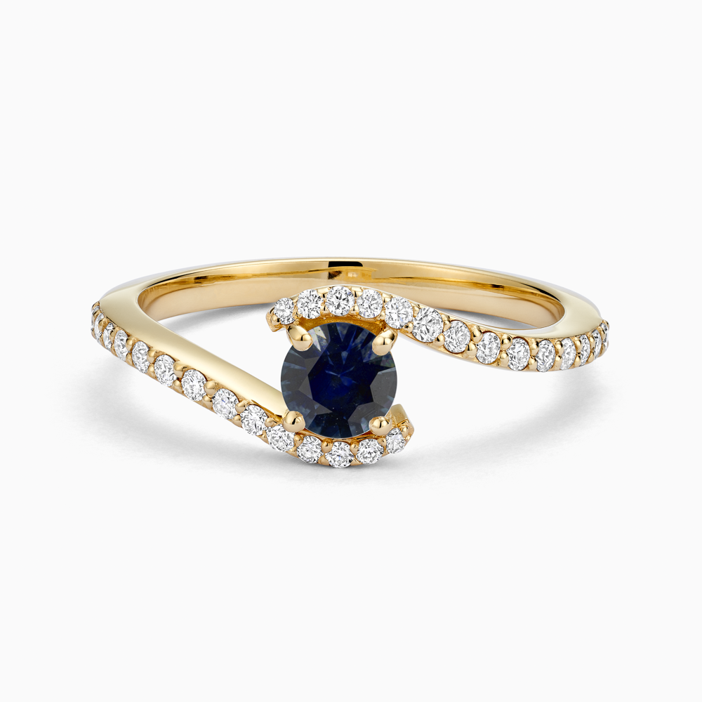 The Ecksand Diamond Pavé Engagement Ring with Floating Blue Sapphire shown with  in 18k Yellow Gold