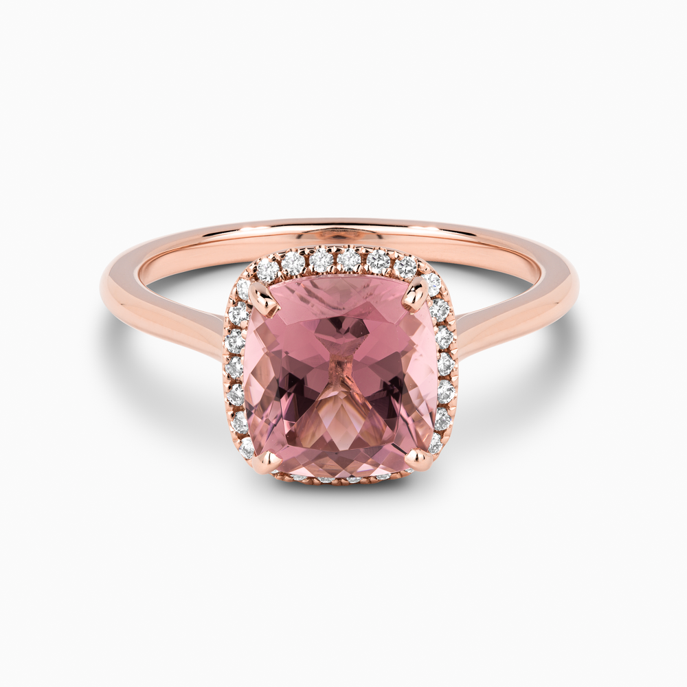 The Ecksand Diamond Halo Engagement Ring with Centre Tourmaline shown with  in 14k Rose Gold