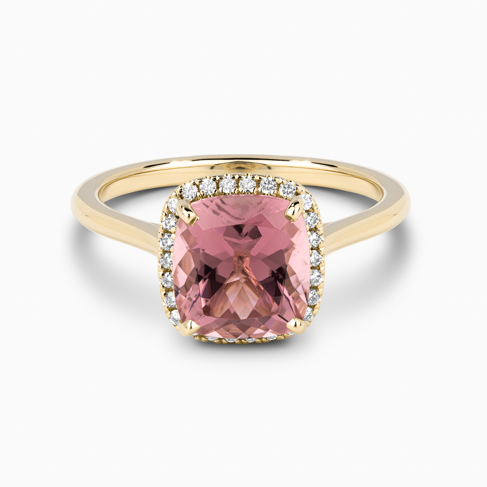 The Ecksand Diamond Halo Engagement Ring with Centre Tourmaline shown with  in 18k Yellow Gold