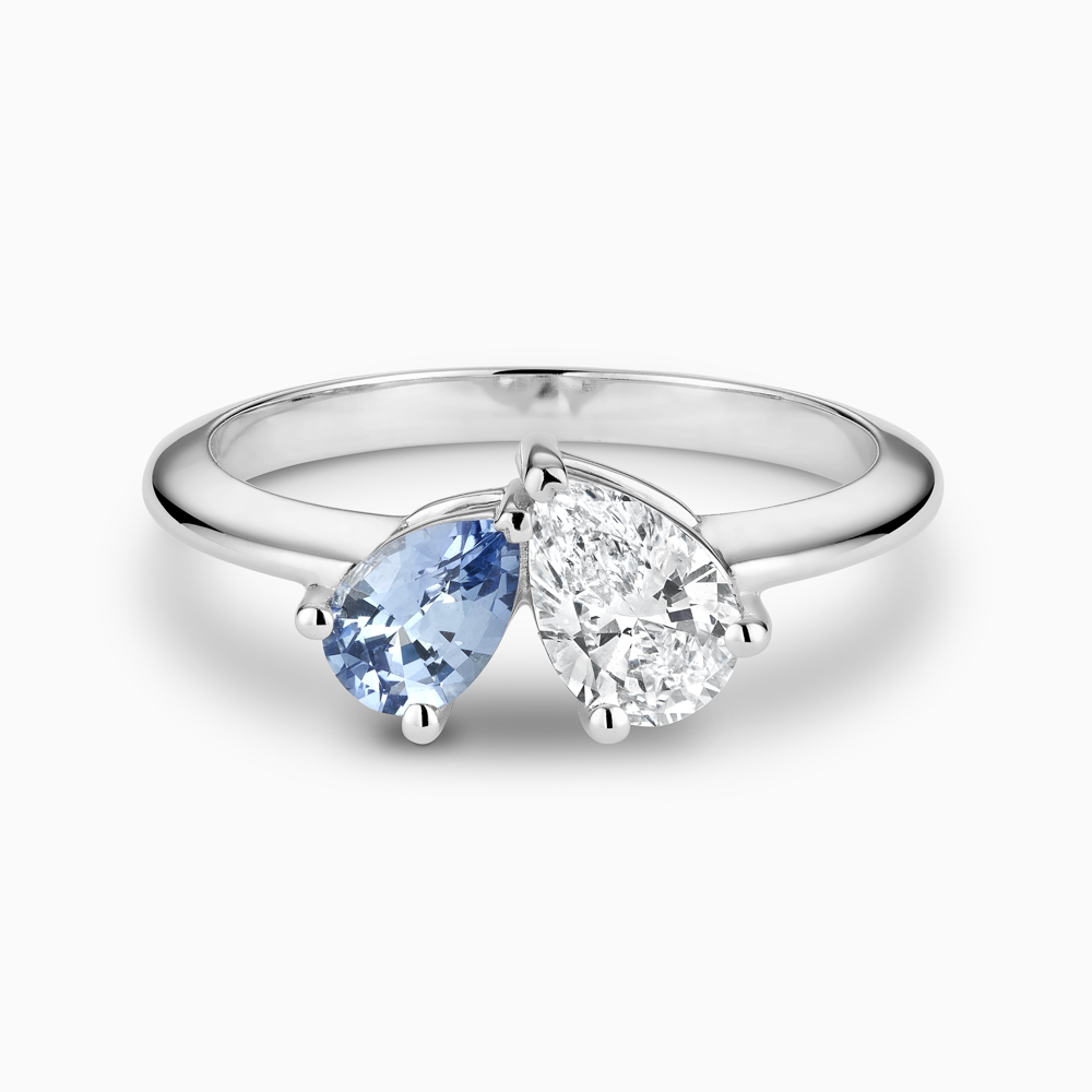 The Ecksand Diamond and Blue Sapphire Two-Stone Engagement Ring shown with Lab-grown VS2+/ F+ in 18k White Gold