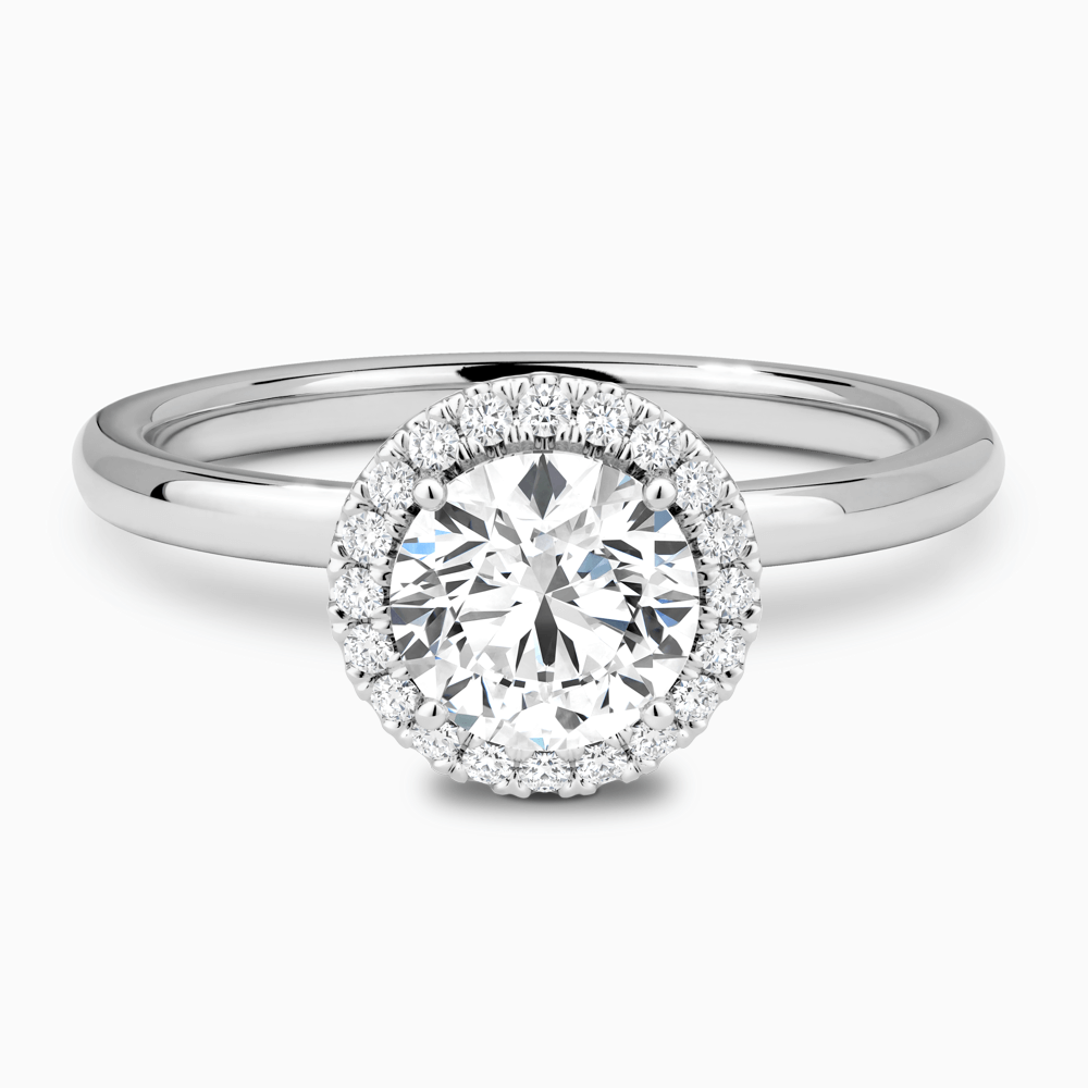 The Ecksand Vintage Engagement Ring with Diamond Halo shown with Round in 18k White Gold
