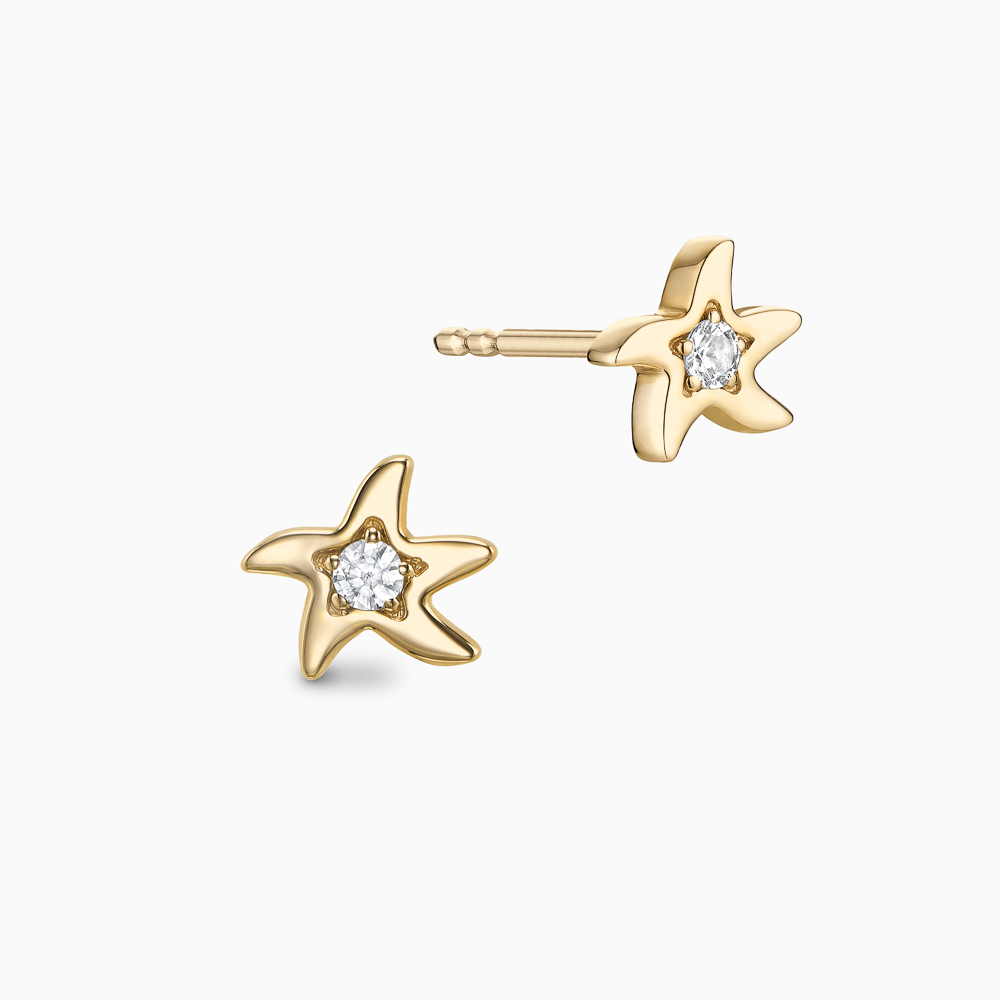The Ecksand Starfish Diamond Earrings shown with Natural VS2+/ F+ in 14k Yellow Gold