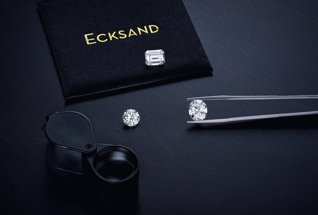 Ecksand's loose diamonds for Canadian-made jewelry, including an emerald cut, oval cut, and round brilliant cut.