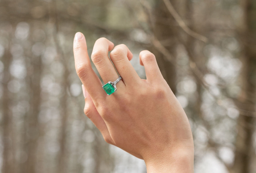 emerald ring may birthstone diamond pave