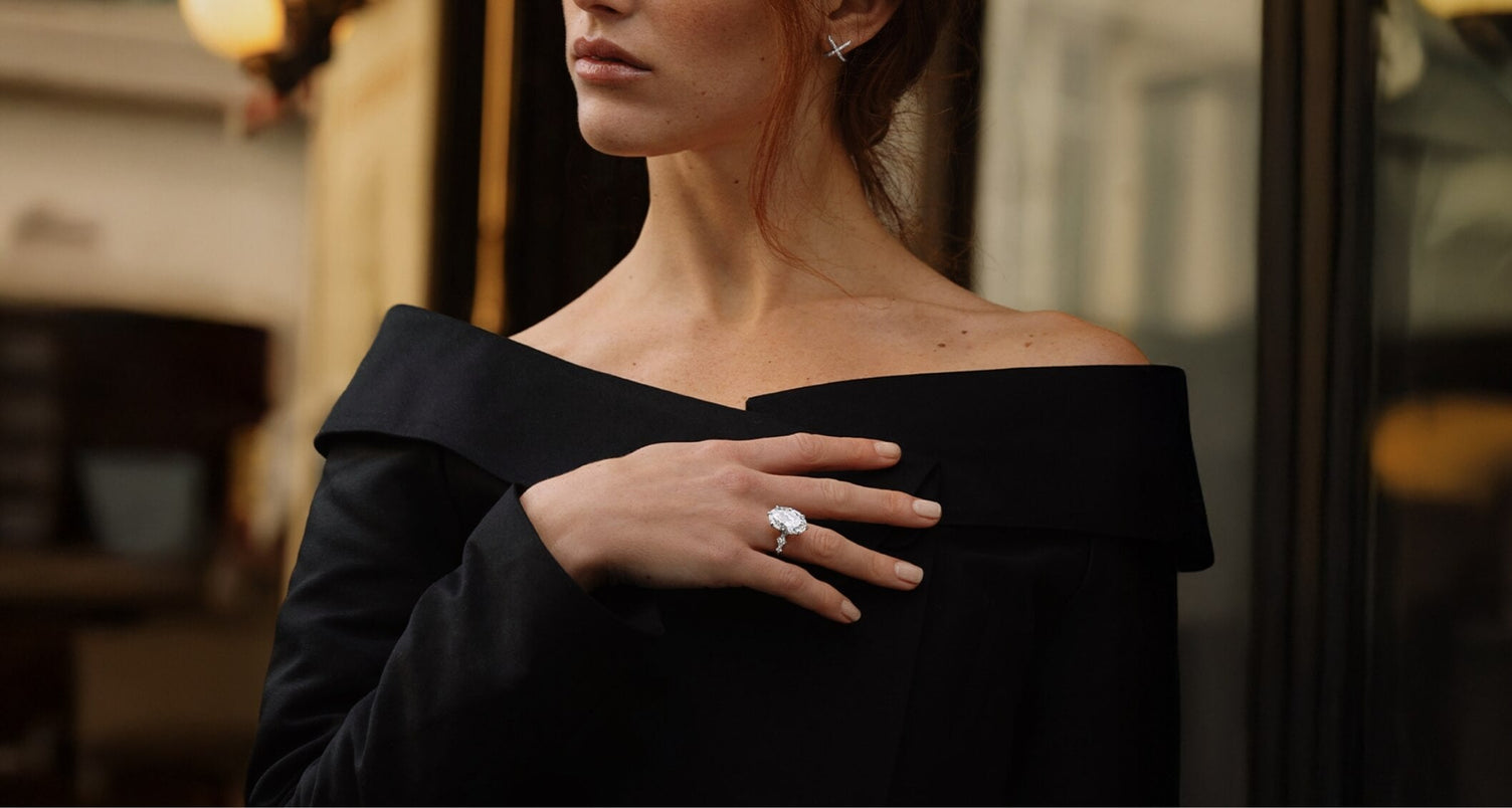 Canadian-made diamond engagement ring with a 4K rose gold pavé band and 18K white gold setting.