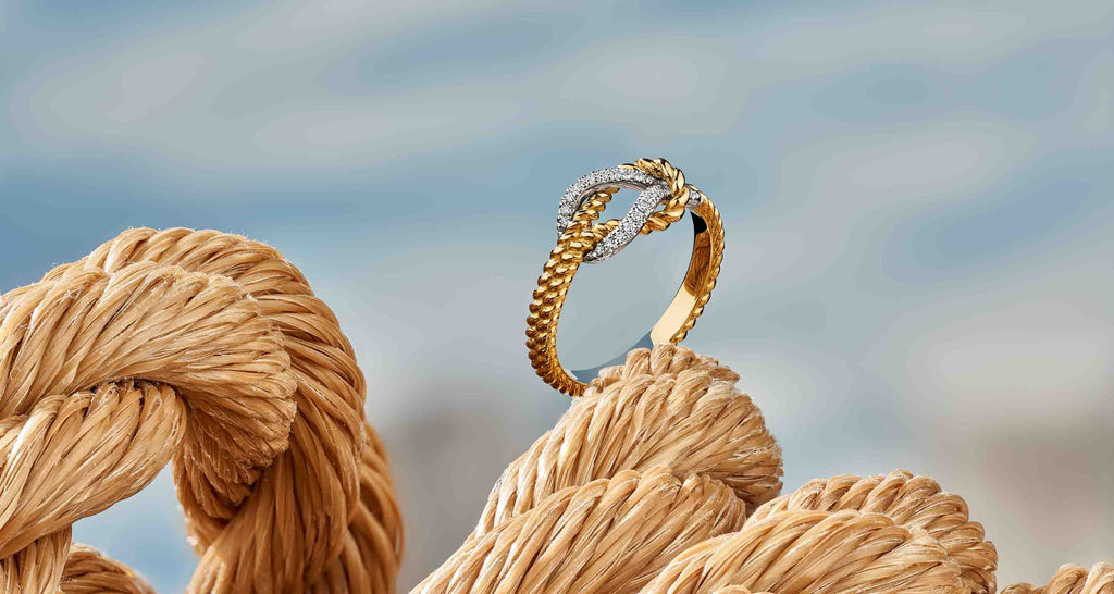 ecksand iconic tresses collection ring yellow gold twist white gold pave 05199.d